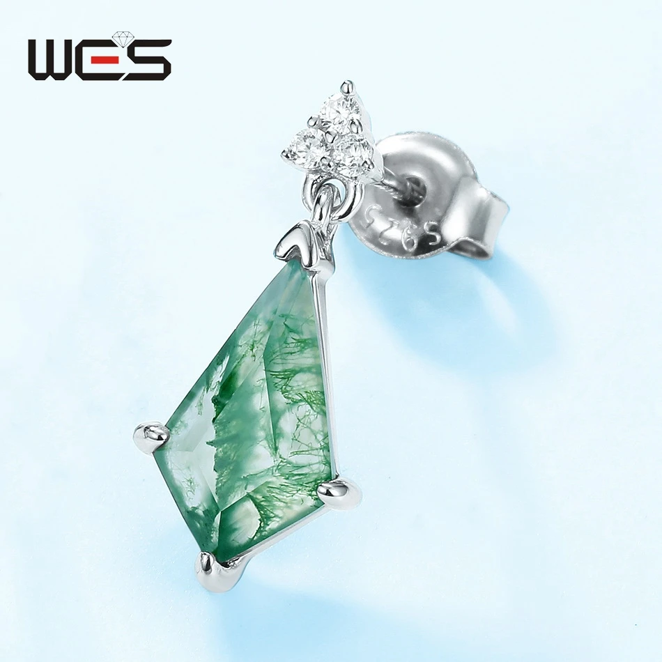 أقراط مرصعة بالفضة الإسترلينية للنساء ، كريستال فريد ، عقيق طحلب طبيعي ، مجوهرات فاخرة ، سوار معتمد ، 7x12 عرض حجر #2