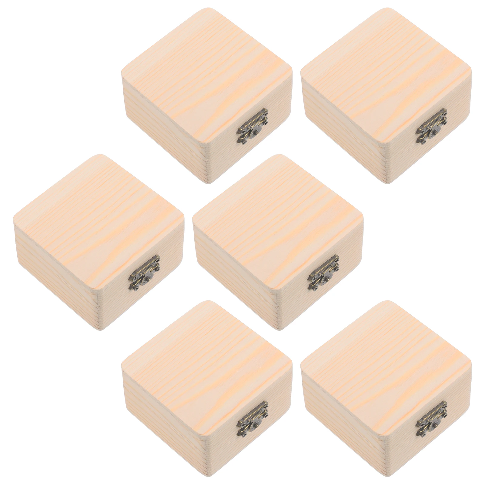 

6Pcs Burlywood Wooden Jewelry Case Compact Storage Box for Accessories DIY Craft Project Home School Decoration Use