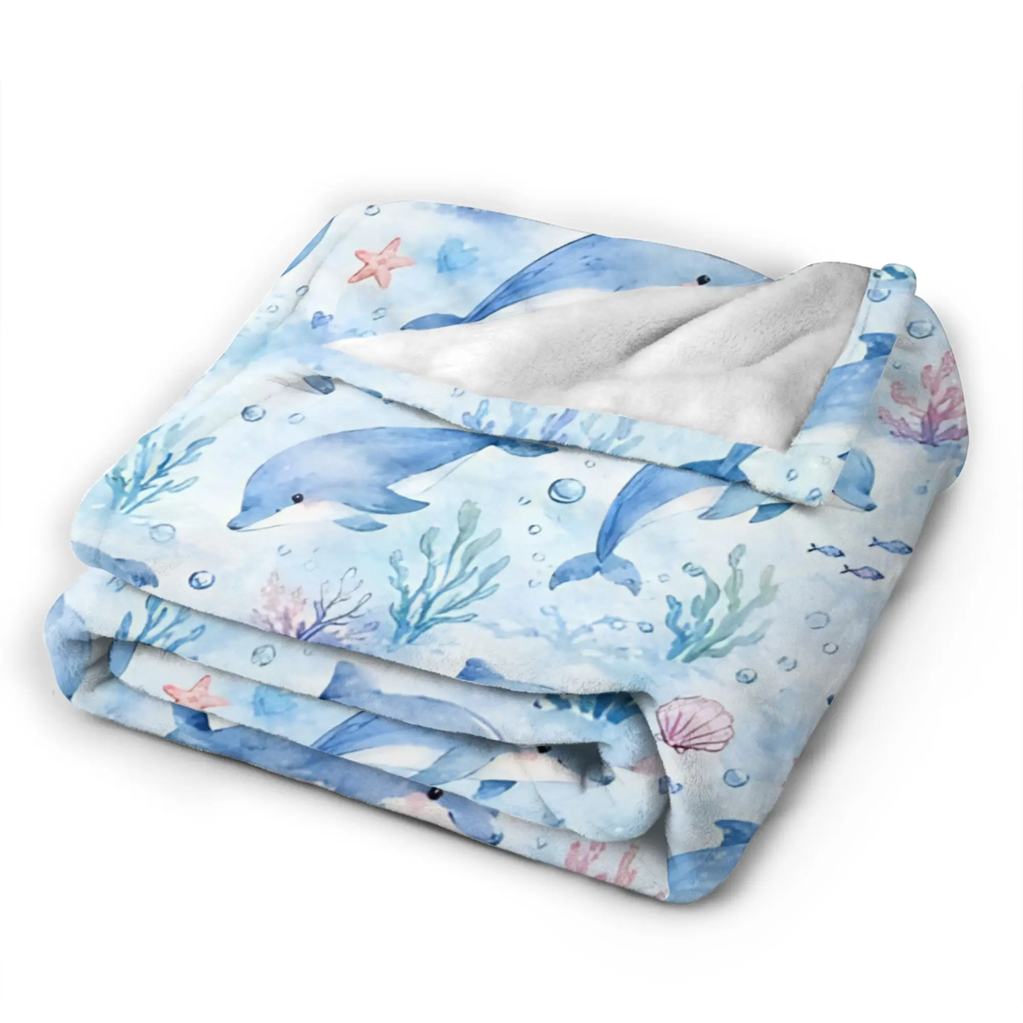 Funny Dolphins Watercolor Super Soft Blankets  Kids Plush Bedding Throws Print Living Room Flannel Bedspread Sofa Bed Cover