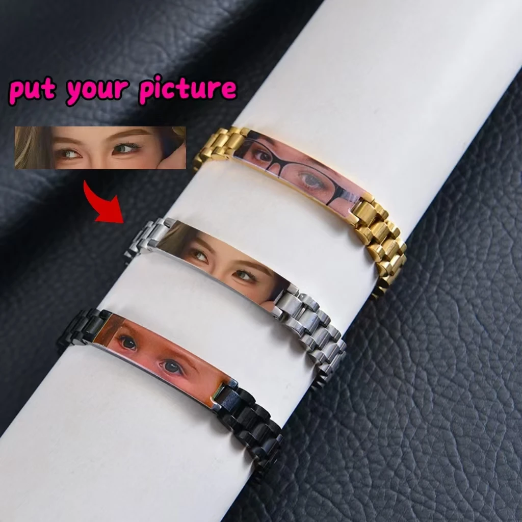 2025 Nueva pulsera personalizada con foto de ojos para parejas, pulsera con imagen con impresión en Color UV para hombres/mujeres, regalo del Día de San Valentín