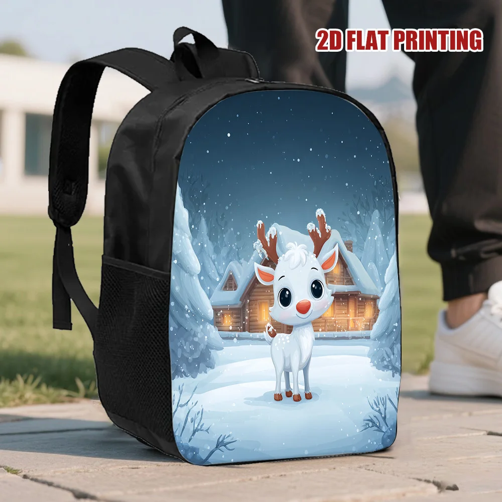 

1 Large Capacity Backpack - Snow View Christmas Reindeer Zipper Closed Lightweight School Bag, Suitable for Travel, College