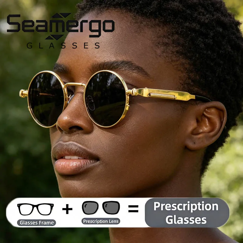 

SEAMERGO Steampunk Customized Glasses Men Fashion Retrosunglasses Custom Women Round Frame Sports Eyeglasses Recipe 0 To ±6.0