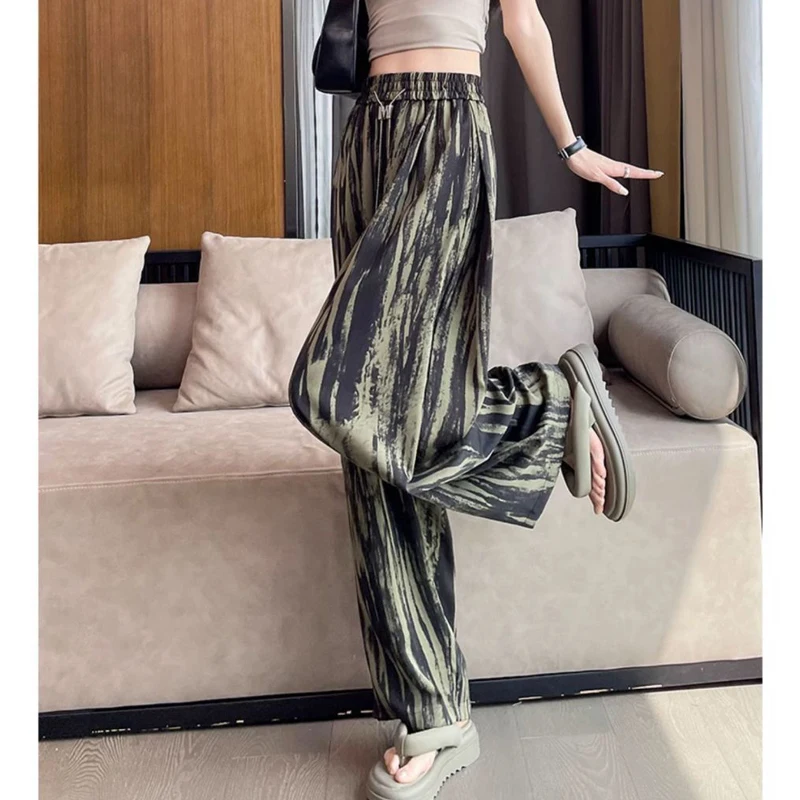 Women Korean Fashion Tie Dye Print Harajuku Y2K Wide Leg Pants Female High Waist Streetwear Straight Trousers Summer Pantalones