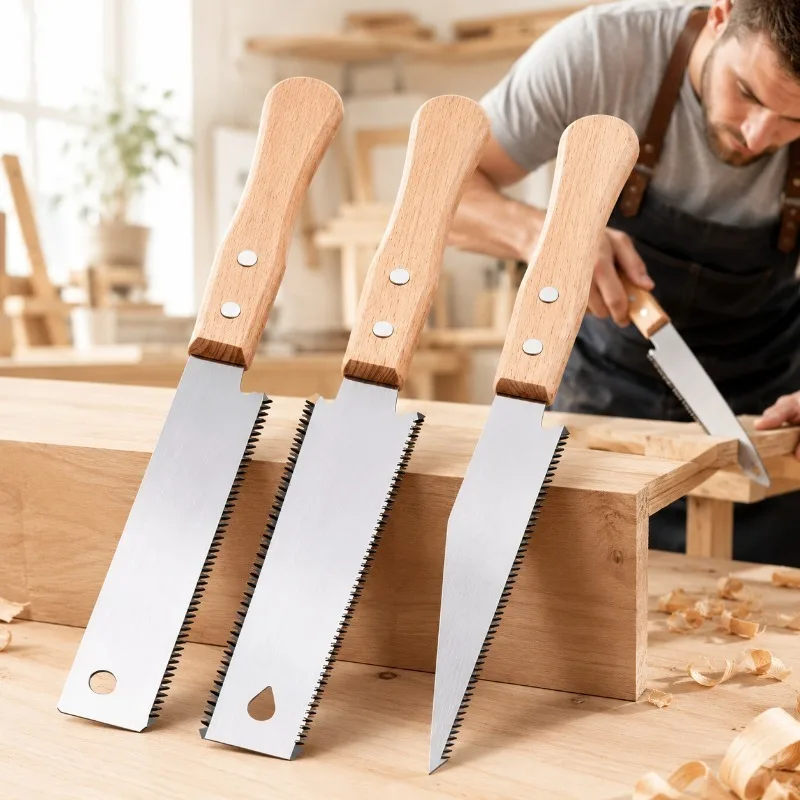 Japanese Style Hand Saw Non-slip Wooden Handle Pull Saw Flush Cut Saw Flexible Handsaw Woodworking Cutting Tool Hand Saw