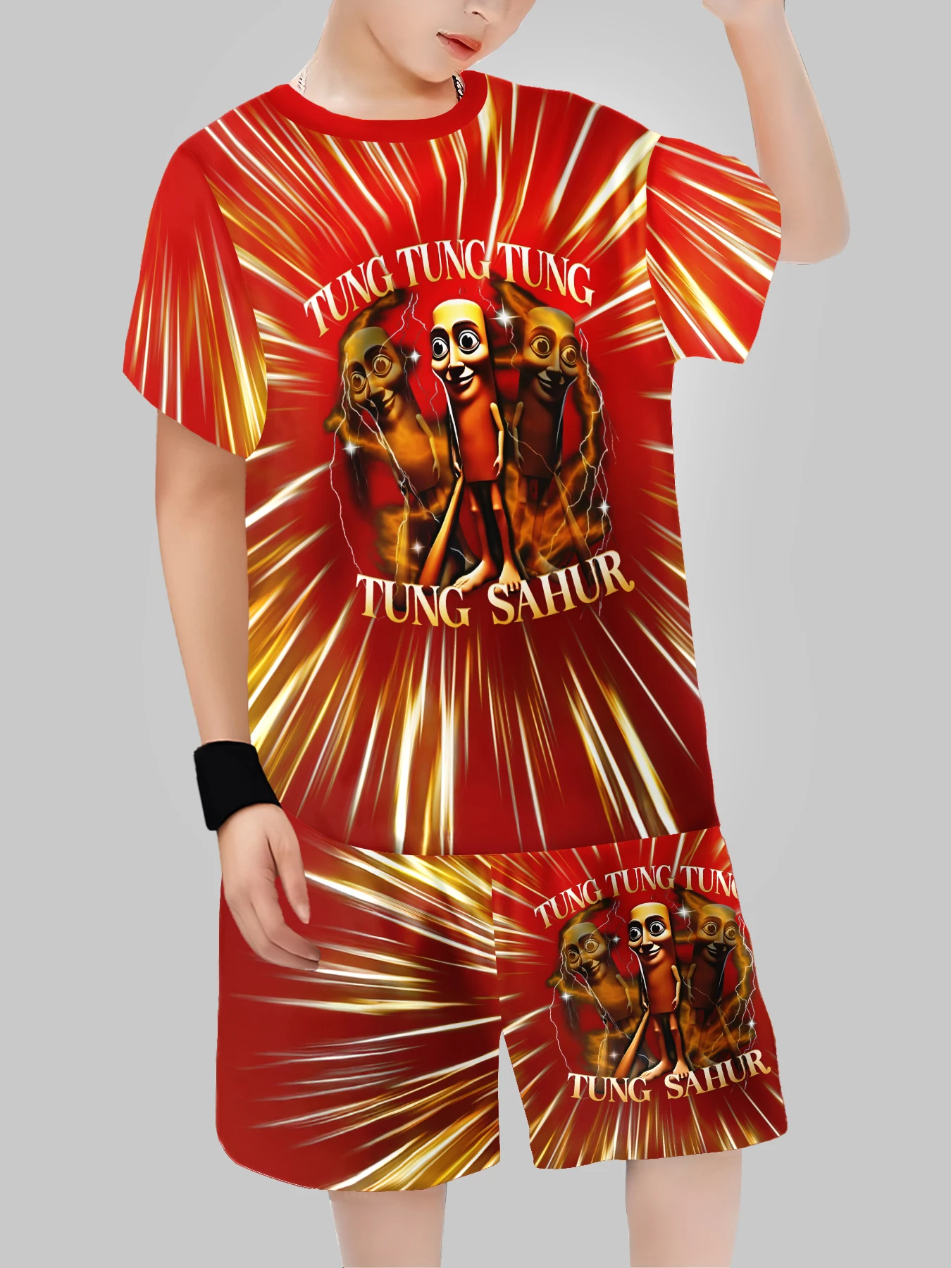 2025 موضة جديدة ألعاب AI TungTungTung Sahur تصميم تي شيرت + شورت ملابس الصيف مجموعة بدلة رياضية تي شيرت وسراويل ملابس أطفال