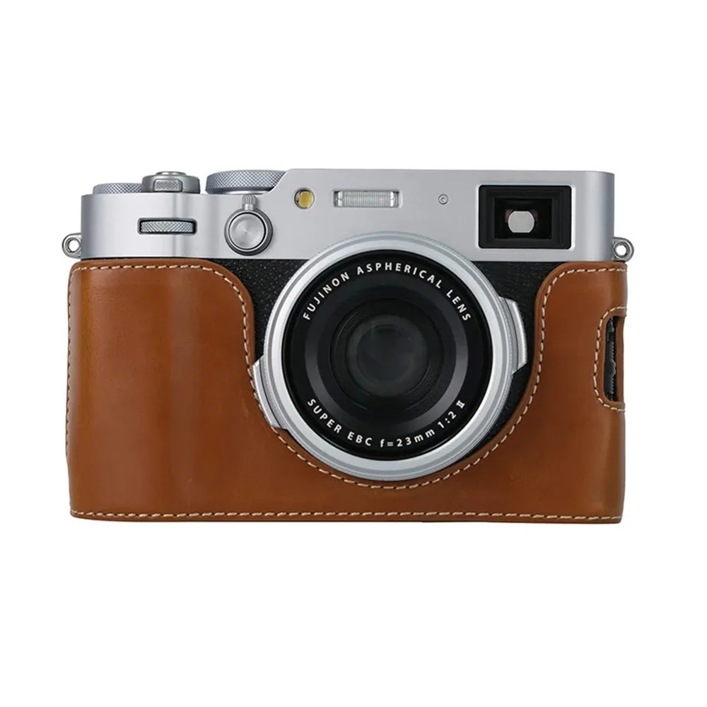 Camera Half Case for Fujifilm X100VI Fuji X100VI PU Leather Oil Skin Bottom Openning Cover