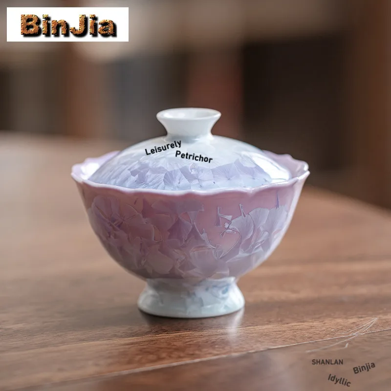 

110ml Star Purple Crystal Glaze Gradient Gaiwan Antique Tea Tureen Tea Bowl With Lid Kit Tea Brewing Cover Bowl Teaset Craft