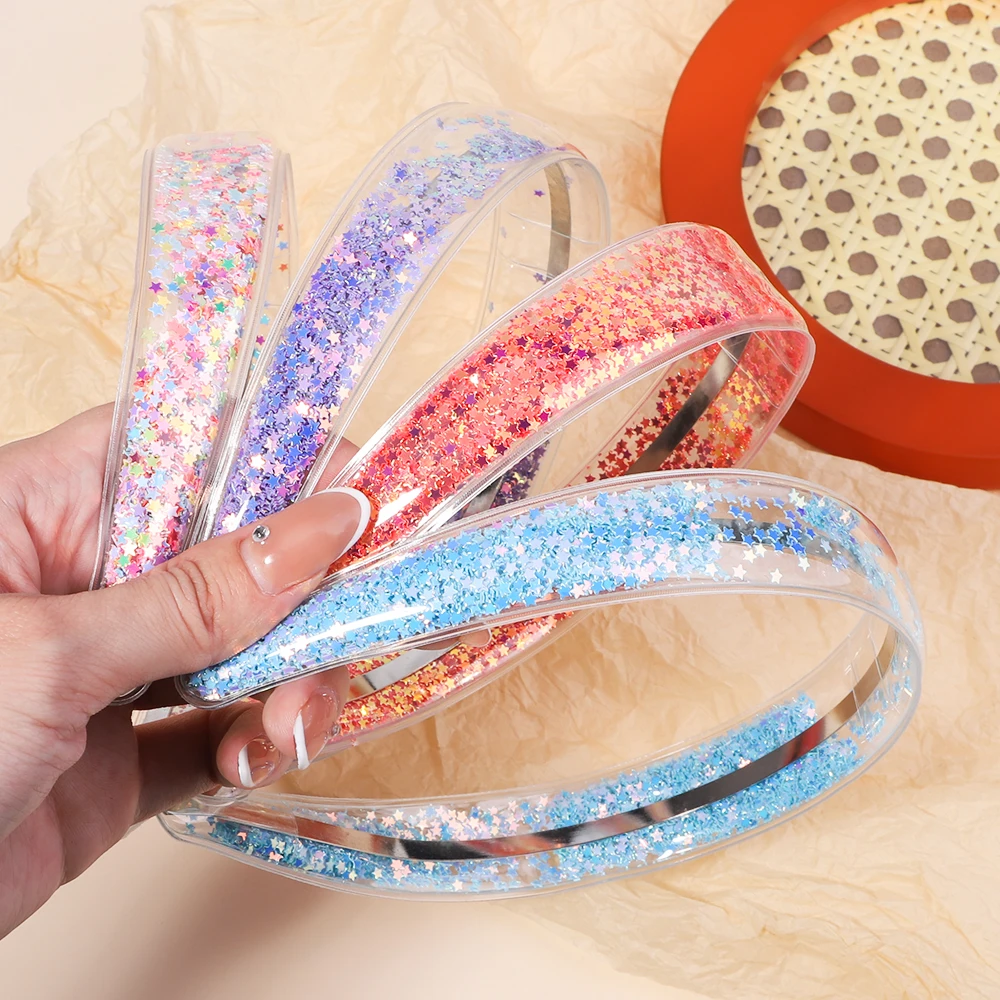 Transparent Quicksand Hair Band For Kids Girls Glitter Heart Sequin Cartoon Ear Headbands Hair Hoops Headwear Hair Accessories