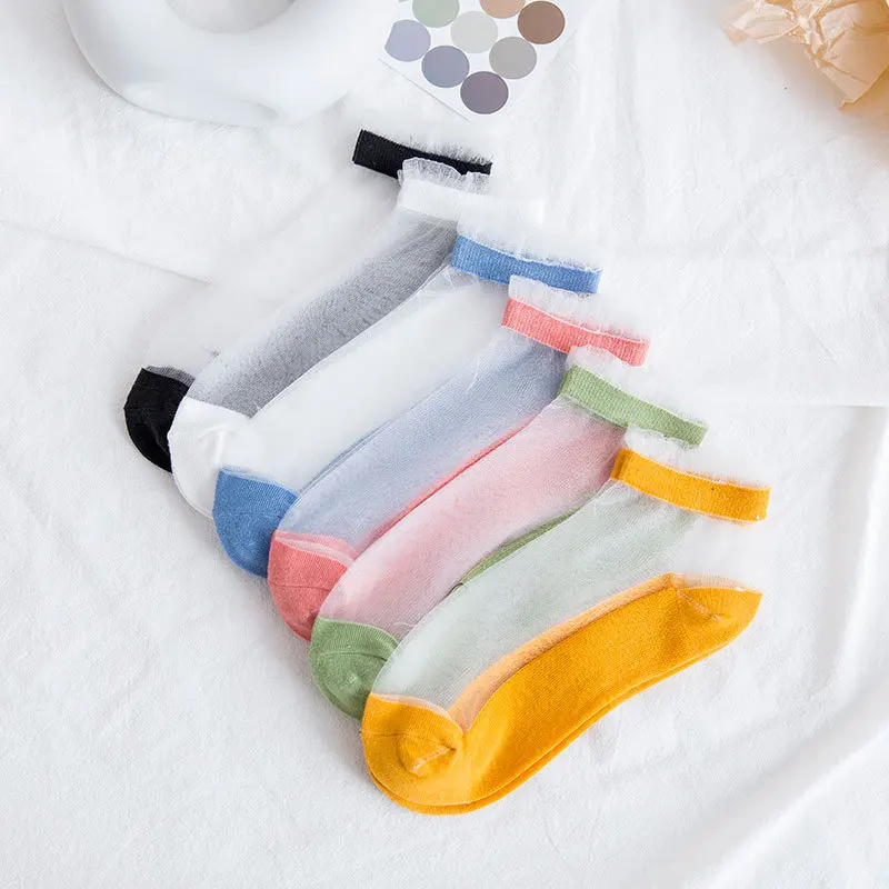 

Женские носки, ажурные кружевные прозрачные новые ультратонкие красочные сетчатые женские сексуальные белые, черные, розовые носки, шелковые стеклянные прозрачные носки до щиколотки