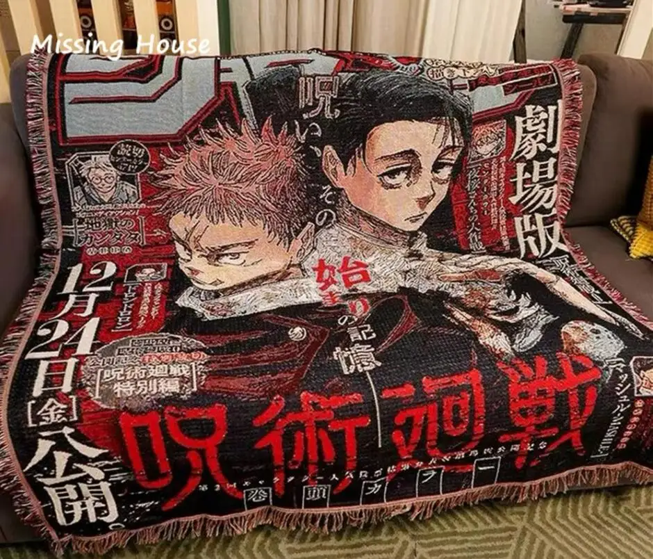 Anime JuJu Handmade Throw Cotton Woven Blanket Tapestry Bedspread Beach Sofa Cover Mat Rug Tassel