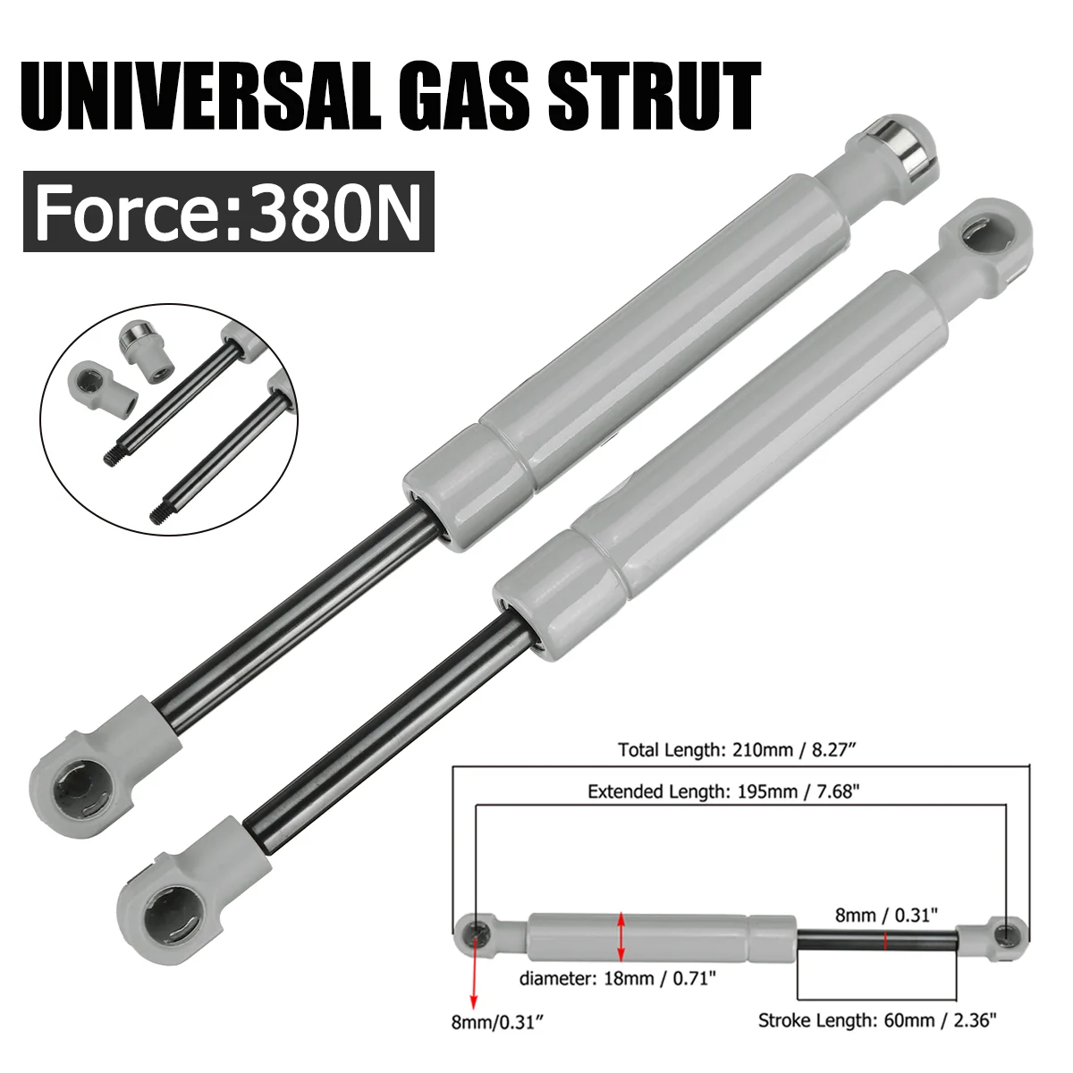 2pcs 250N 380N Universal 195mm 8mm Car Gas Strut Bars Gas Spring Hood Support Rod Shock Lift for RV Bed Window Bus Caravans