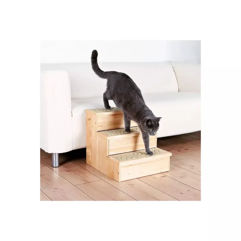 Modern Solid Wood Pet House with Storage Drawer Breathable Three Layer Dog Bed Non Slip Ramp for Cats and Dogs High Sofa