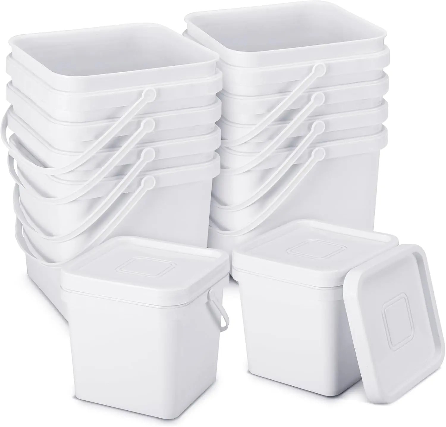 

10 Pack 2.2 Gallon Square Bucket with Lid, Food Grade Plastic Storage Pail with Handle for Water, Oil, Paint, Cleaning, Fishing