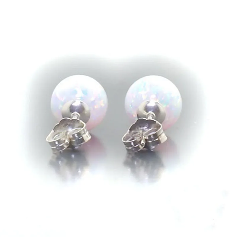 2021 New Ball Created White Fire Opal Earrings For Women 925 Silver Needle Stud Earrings Wholesale Jewelry