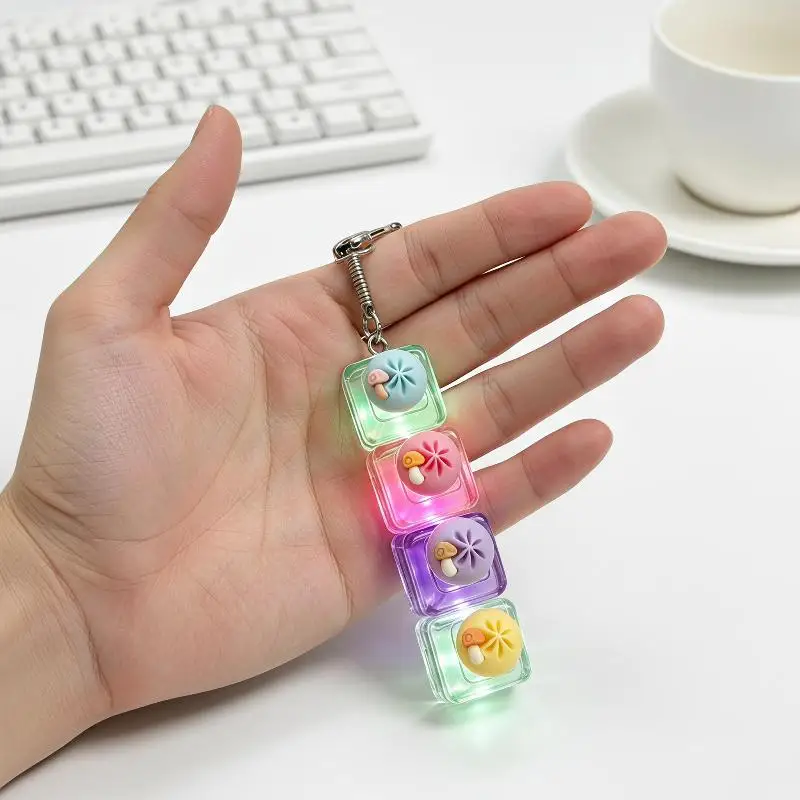4Keys Dampfnudel-LED-Licht Mechanische Tastatur-Schlüsselanhänger Fidget-Spielzeug Fingerknopf Anti-Stress-Tastenkappe für Büro, Heimdekoration und Geschenk – Detail 4