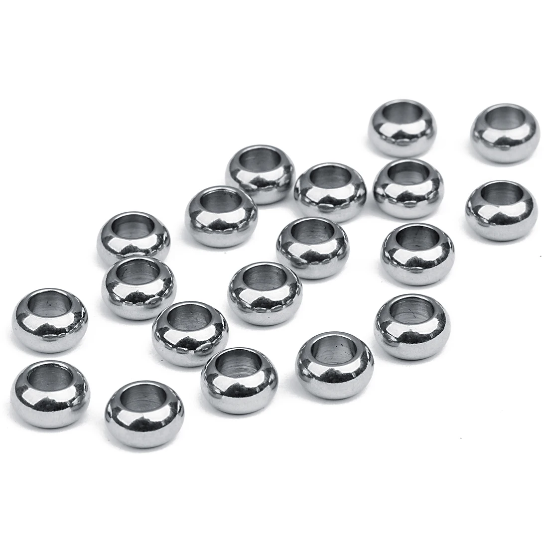 20Pcs Stainless Steel Large Hole Beads 6/7/8/9/10/12mm Round Charm Loose Spacer Bead Diy Jewelry Bracelets Supplies Wholesale