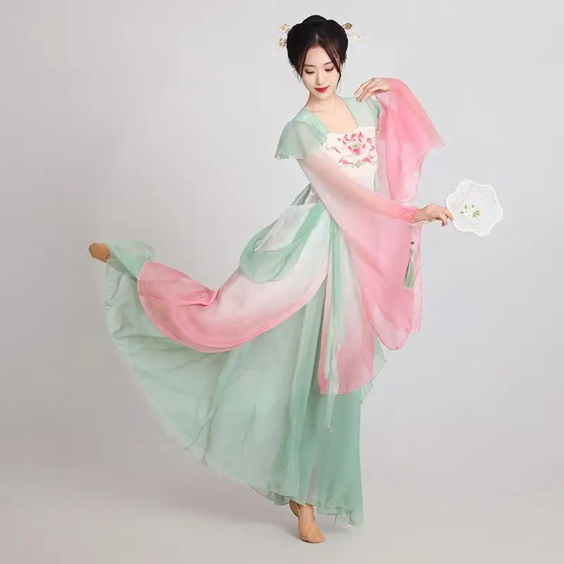 Women Elegant Classic Dance Costume Body Charm Gradual Change Chiffon Gauze Dress Chinese Dance Clothes Practice Clothes