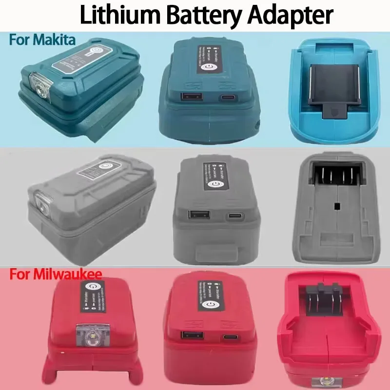 Battery Adapter LED Working Light for Dewalt/Makita/ milwaukee  14.4V/18V Li-on Battery Portable Power Bank With USB type-c Port