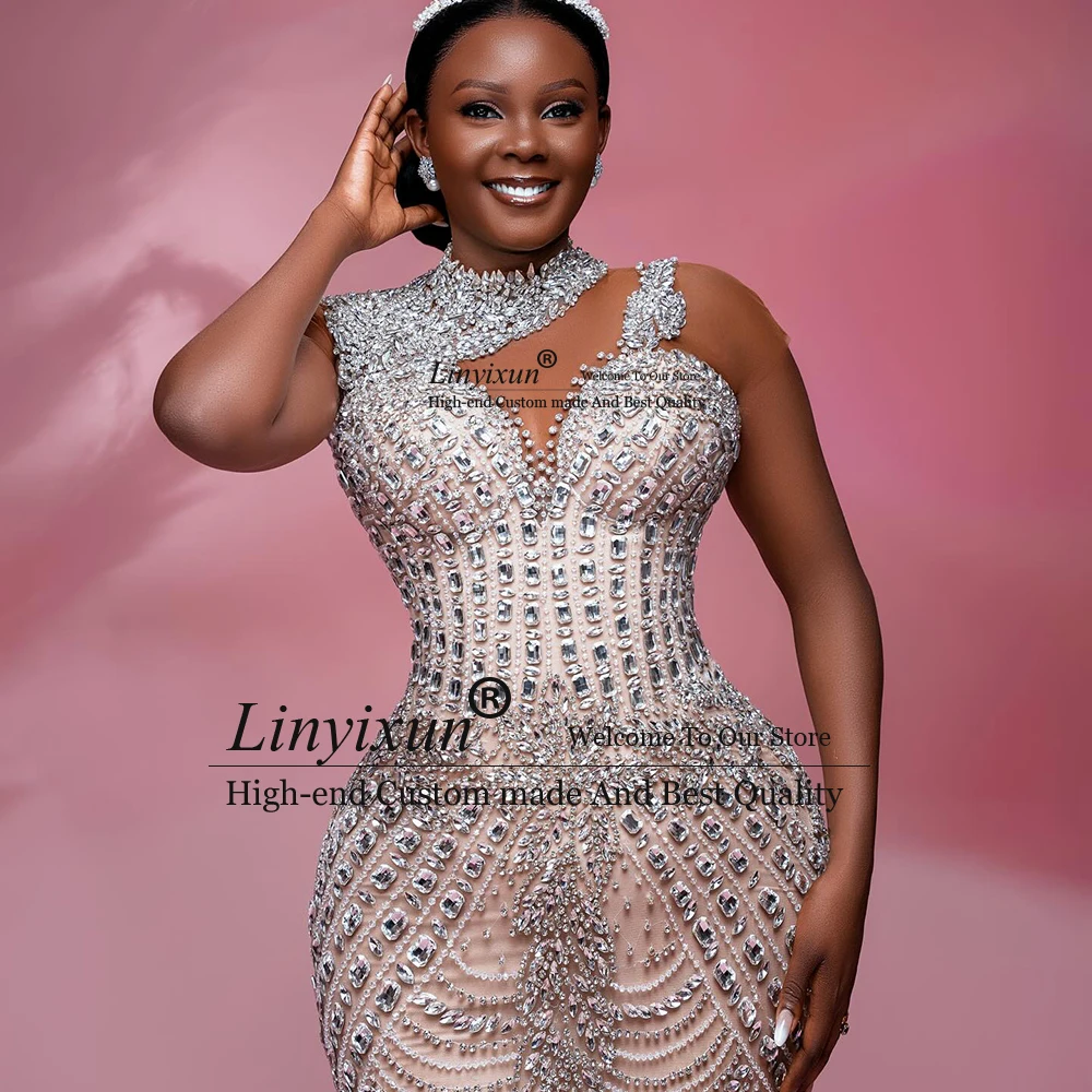 فساتين لحضور الحفلات الموسيقية الماسية الفاخرة بريق حورية البحر طيات فستان الحفلات المسائية للمرأة مخصصة بلا أكمام vestidos largos fiesta #1