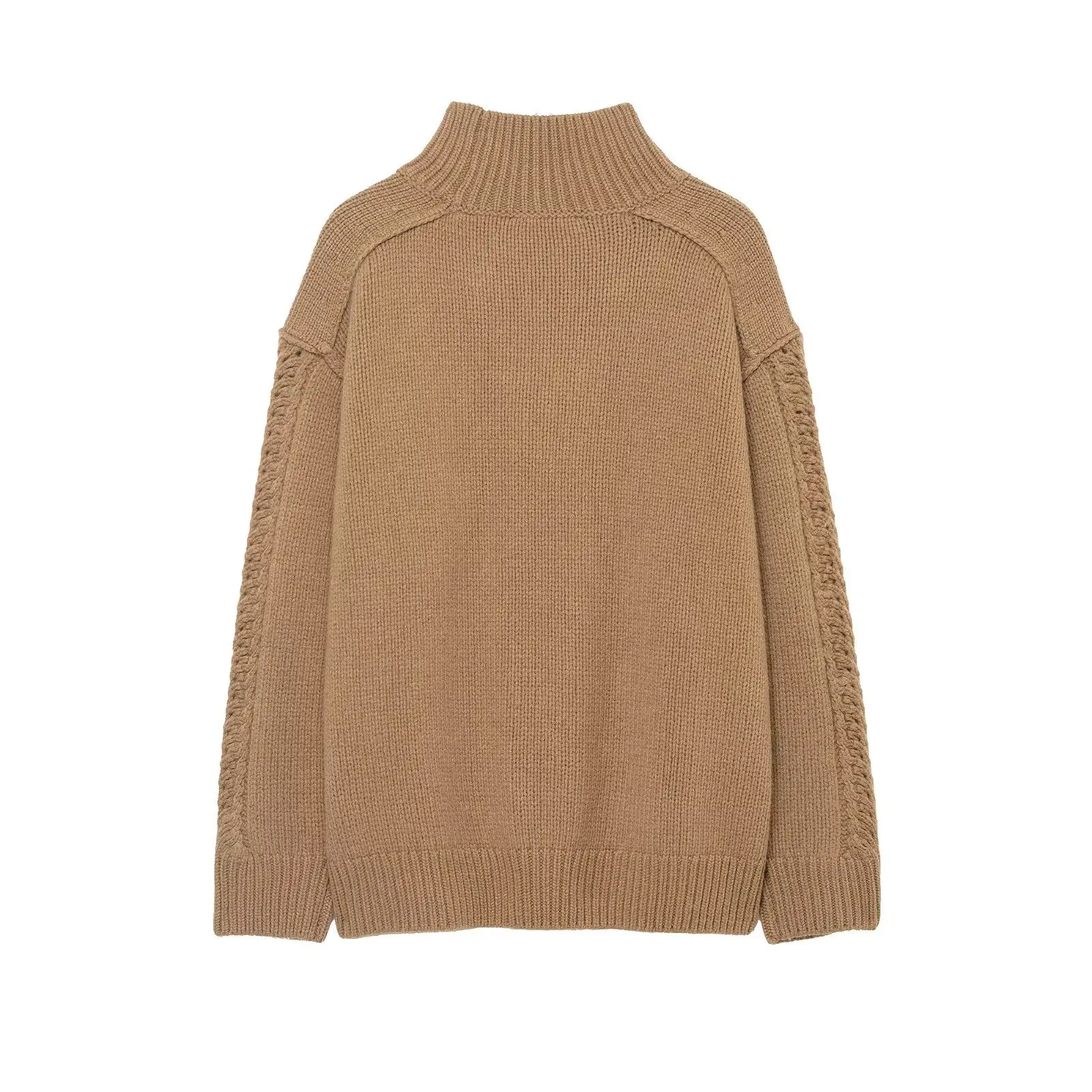 Dave&Di Nordic Minimalist Jacquard Pullovers Sweater Khaki Elegant Turtleneck Women's Sweater Knitwear Woman Clothing Woman Clot