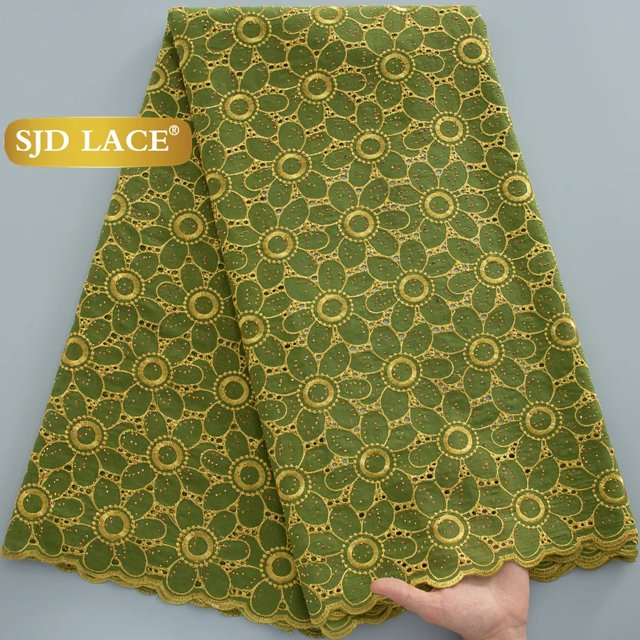 

SJD LACE African Cotton stones Swiss Voile Lace 2026 High Quality Nigerian Cotton Lace Fabrics for Women Wedding Sew 4815