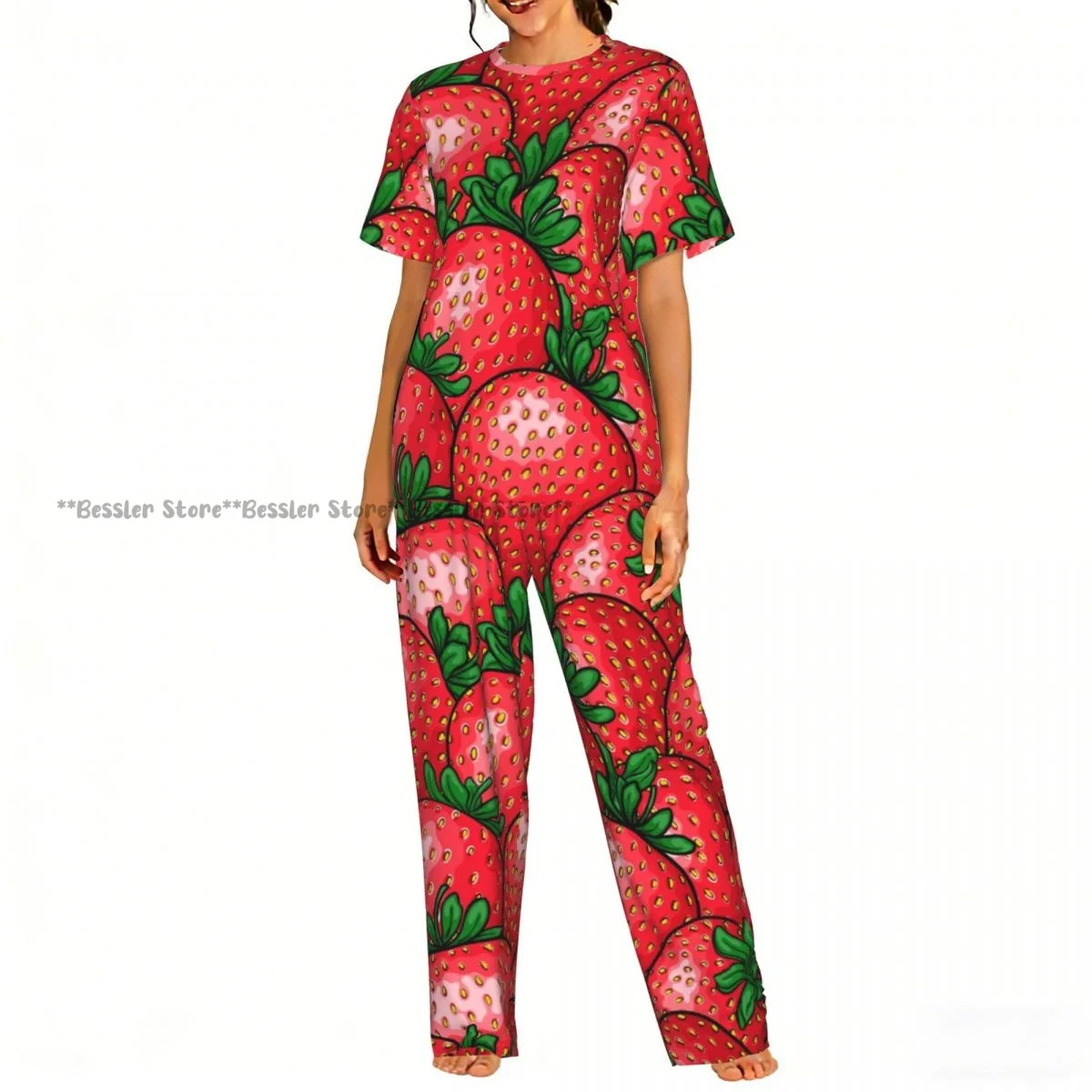 

Women's Red Strawberry short sleeve trousers casual pajamas set