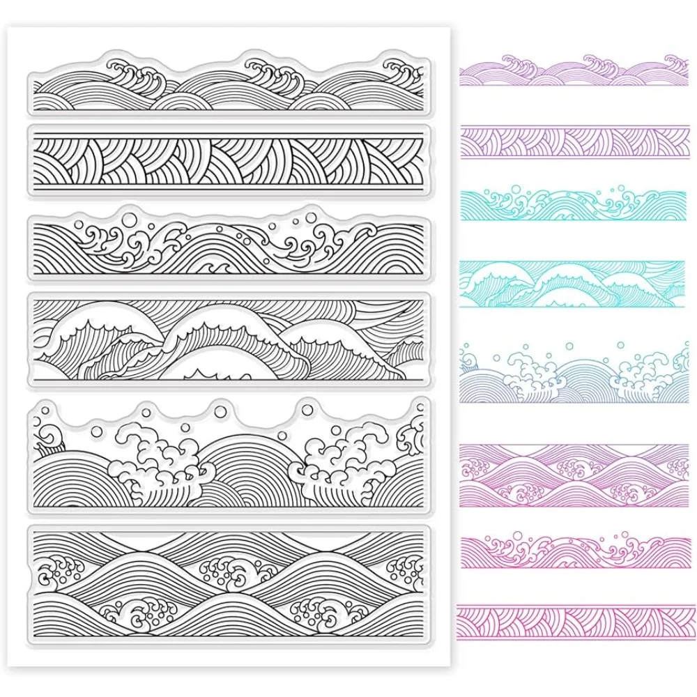 Chinese Retro Style Ocean Waves Borders Clear Stamps Transparent Silicone Stamp Seal for Card Making Decoration DIY Scrapbook