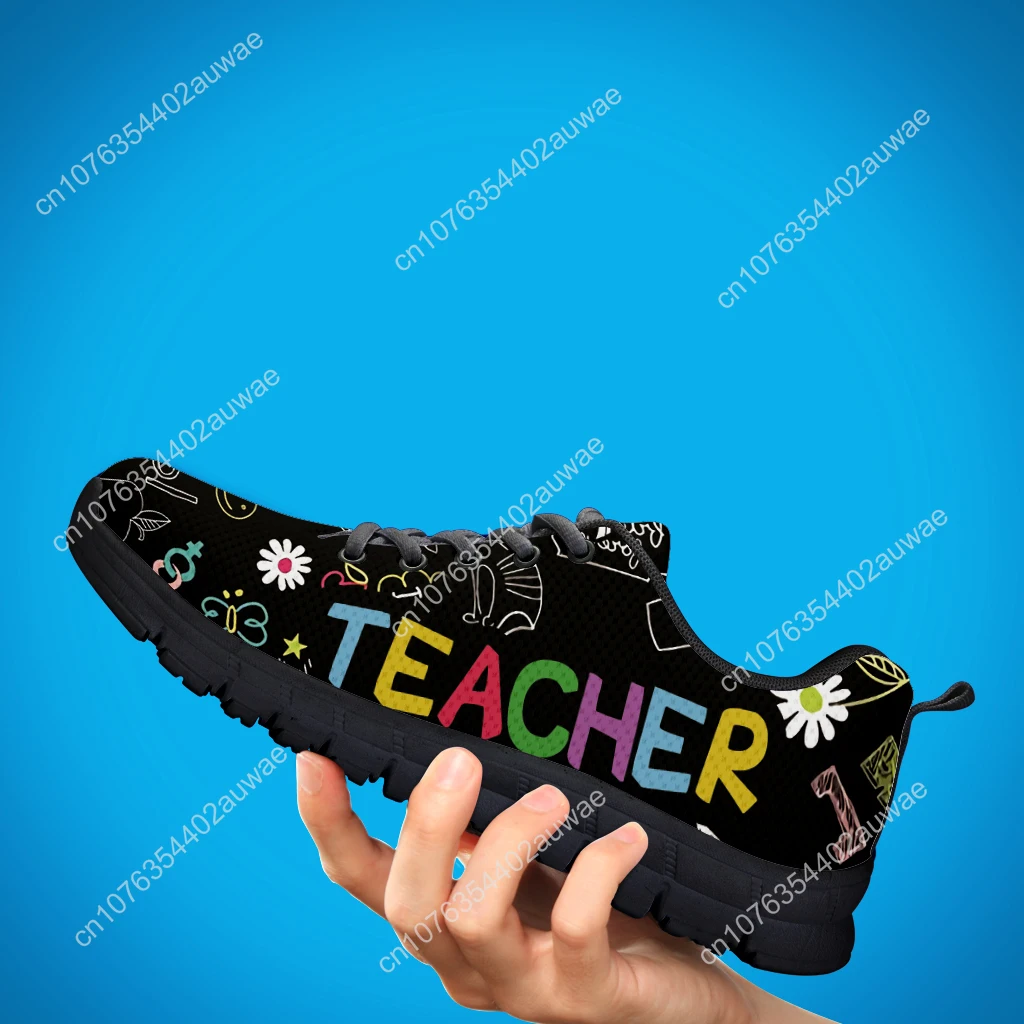 Teacher Print Fashion Black Soft Sole Lightweight Lace-up Shoes Comfortable And Breathable Summer Sneakers Zapatos