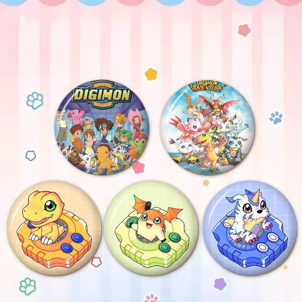 D-Digimon-Adventure D-Digital Creative Pins Funny Faces Round Snap-in Brooch Badge Backpack Hat Accessories Jewelry Gifts