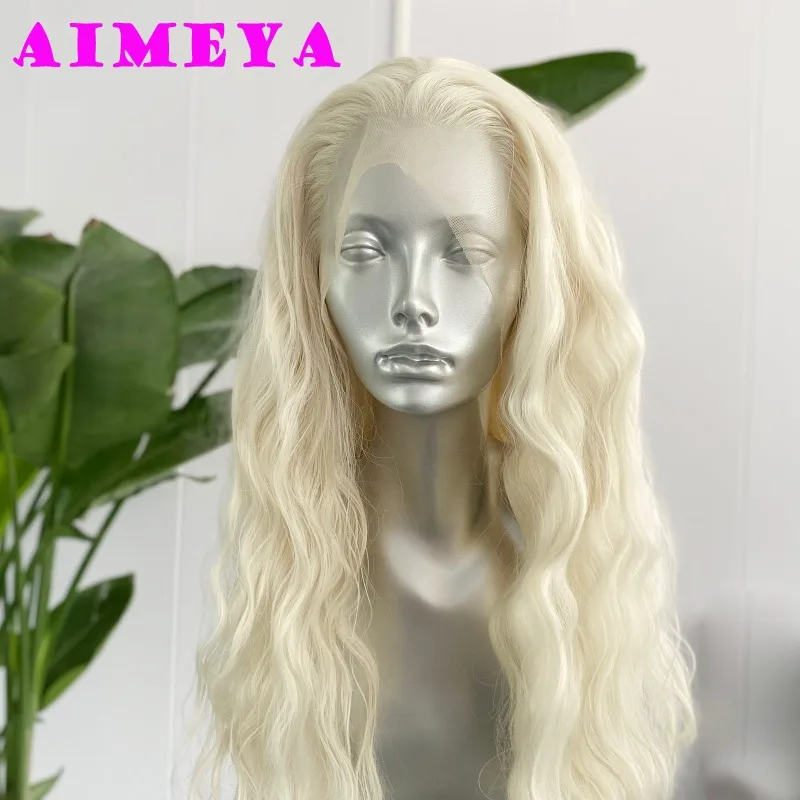 AIMEYA Platinum Blonde Loose Wave Wig Synthetic Lace Front Wig Heat Resistant Fiber Hair Daily Use Cosplay Wigs Natural Hairline