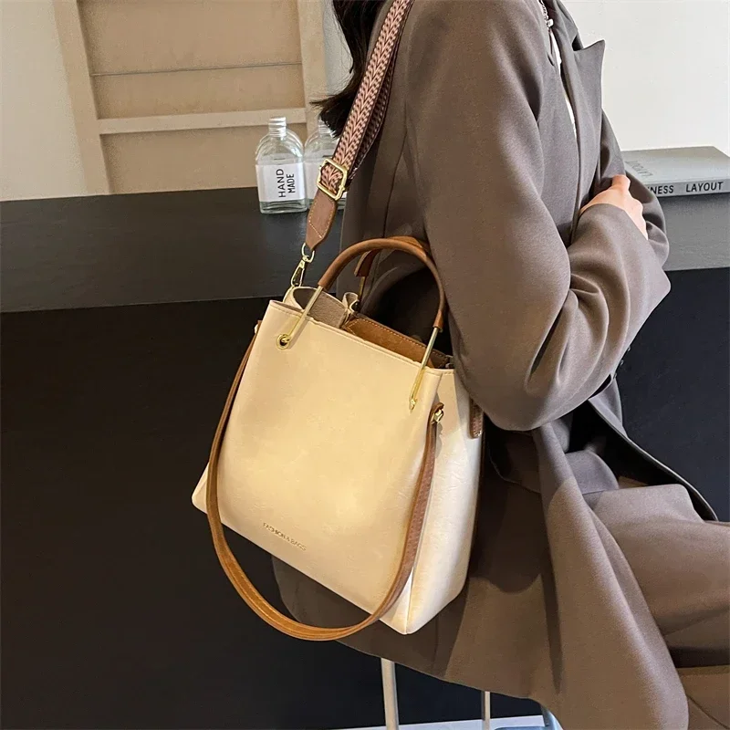 PU Solid Sewing Thread Tote Bags 2024 Brand Large Capacity Fashion Crossbody Bag Interior Pocket Zipper Women\'s Shoulder Bag