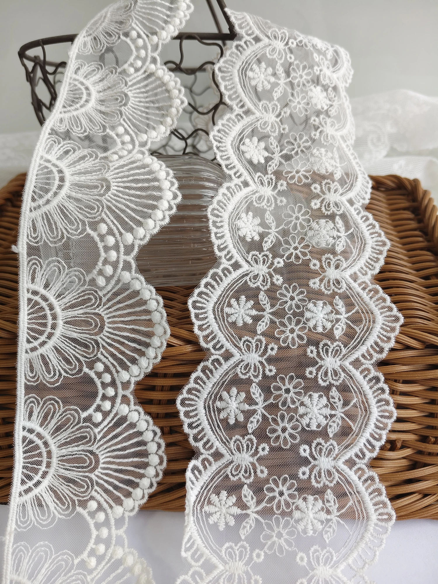 High Quality Embroidery  Polyester + Cotton Lace Trims Edge Fabric American Flowers DIY Handmade Decorative Material Accesorios