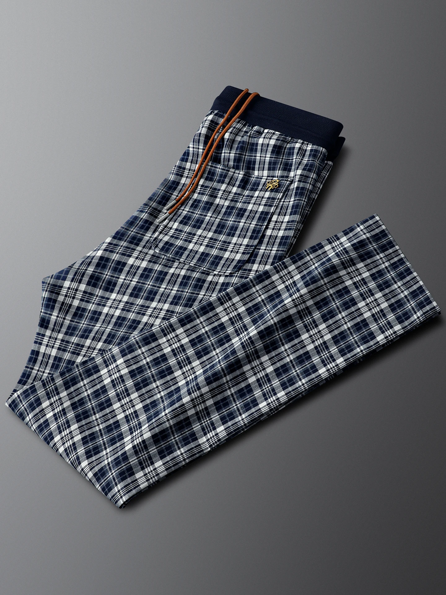 

Новые весенние легкие роскошные синие брюки в клетку с эластичным поясом для мужчин, приталенные, прямые, спортивные