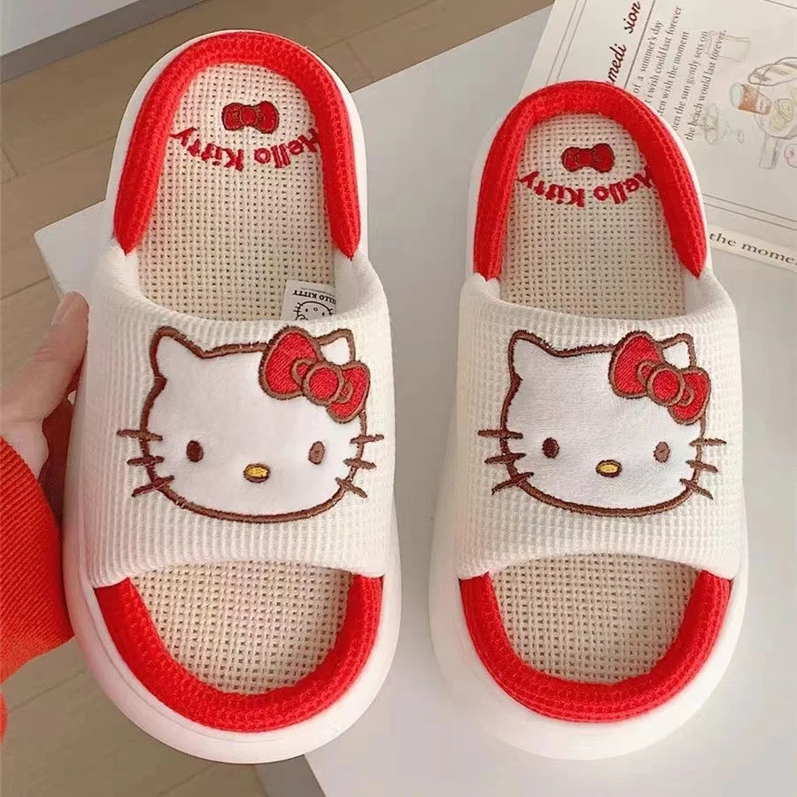 

2924 new real pictures hello kitty cat cheap discount thick sole warm winter plus size Women Wear Outside cutton slippers