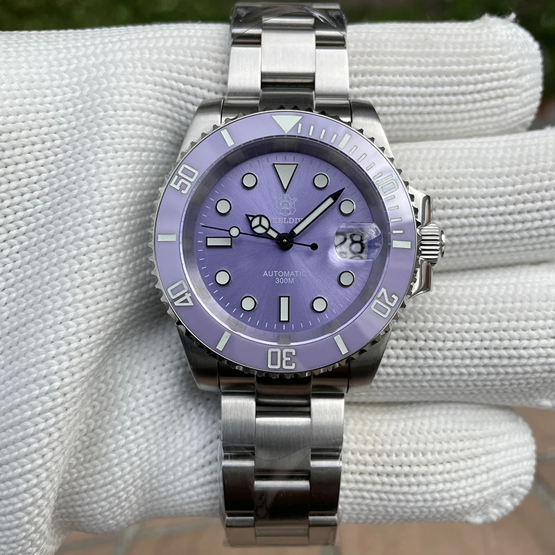 Steeldive Men Diver Watch 41mm Automatic Mechanical Wristwatch Purple 30ATM Waterproof C3 Luminous NH35 Sapphire Ceramic Bezel