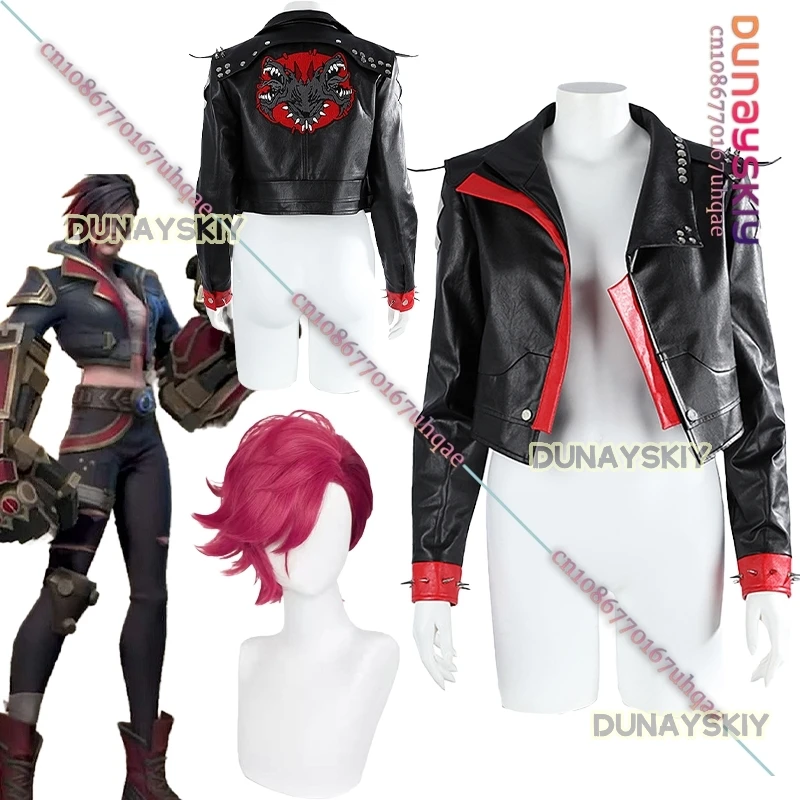 League of Legends Vi Cosplay Costume Tops Coat Retro-Punk Style Leather Top Coat Game LOL cos Full Set Clothing 2025 Anime Party