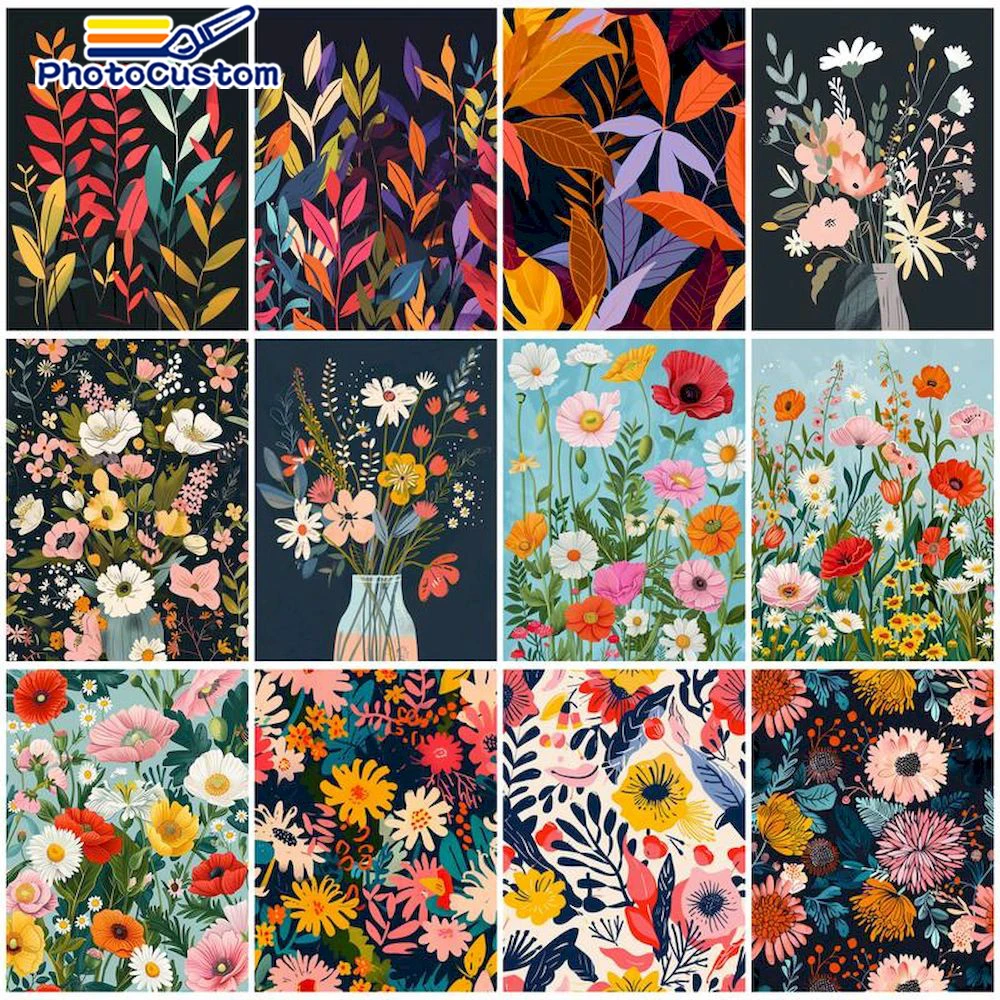 

PhotoCustom DIY Painting By Numbers Kits Paint By Numbers Scenery Flower Digital Handpaint Gift On Canvas Home Wall Decor