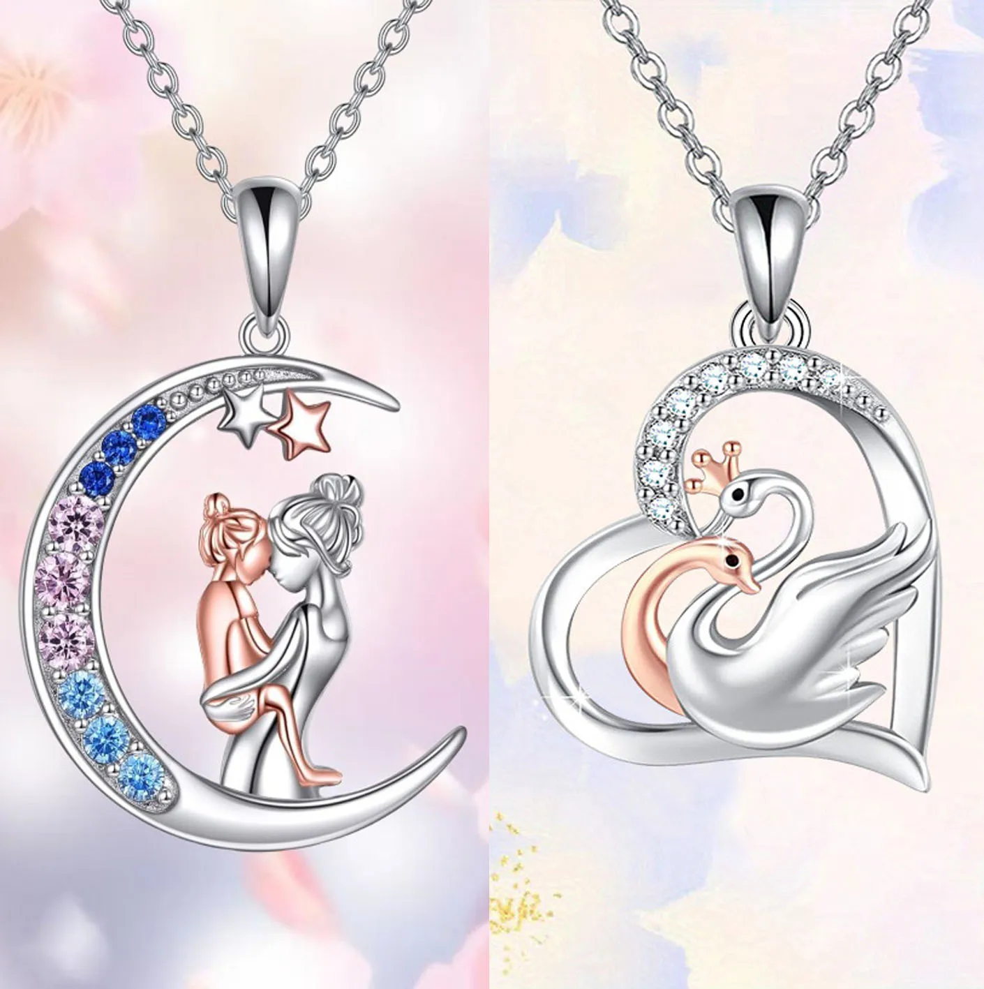 Exquisite Swan Pendant and Mother-child Love Pendant Necklace, High-end Necklace Versatile Fashion Personalized Creative Jewelry