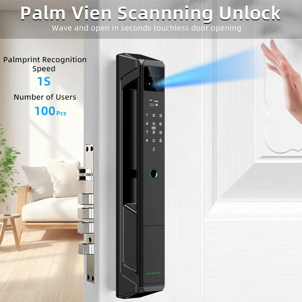 

P8 Tuya WiFi Camera Palm Vein Smart Lock Face Recognition Digital Fingerprint Lock With Video Call 21-language Voice