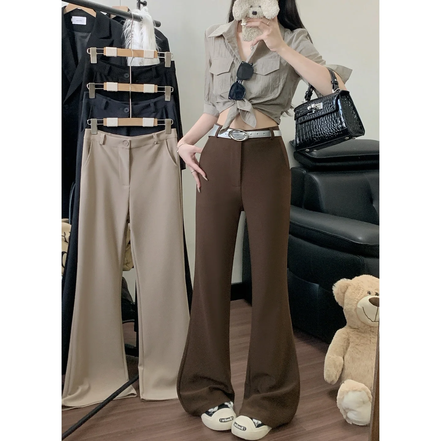 

Versatile Casual Pants Women's Spring 2026 New Elegant High Waist Slimming Elastic Micro Flared Long Trousers Commute Style