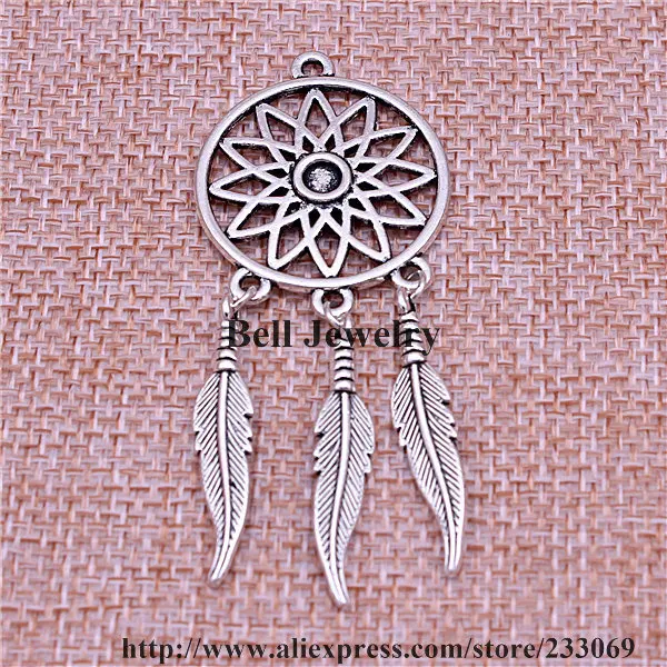  10pcs/lot Vintage Tree Feather Dream Catcher Charms for Jewelry Making Diy Metal Dream Catcher Charms