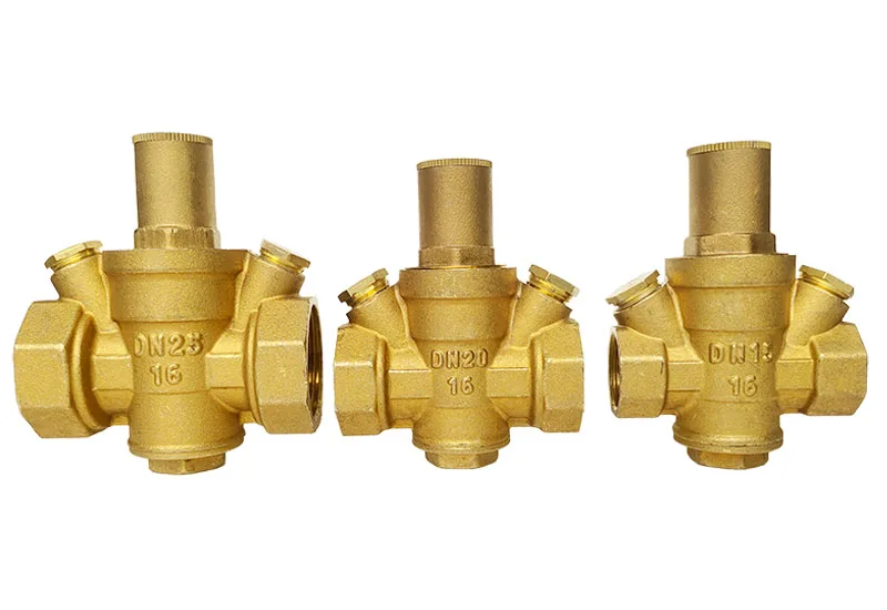Detalhe 1 de Válvula solenoide Two Gauge Adjustable Water Reducing Valve Female Thread Brass Pressure Gauge Regulator Valves Água e vapor