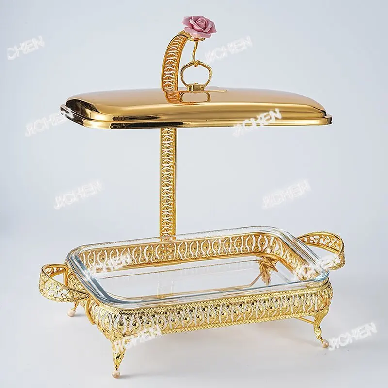 

Золотая печь для шведского стола в отеле, стеклянная спиртовая изоляционная печь, нагревательная овощная тарелка из нержавеющей стали, ресторанный пожарный котел 3л