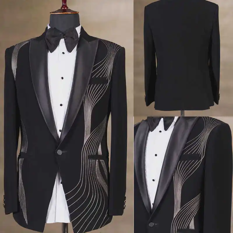 Modern Jacquard Men Suits One Piece Blazer Shawl Lapel Vocal Concert Performance Costume Wedding Tuxedos Prom Customized