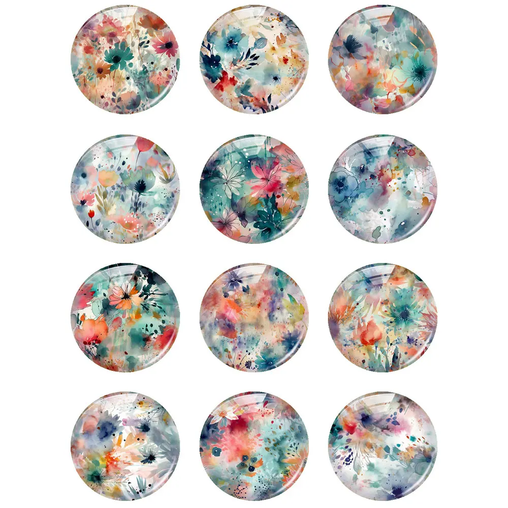 Handmade Watercolor Flower Photo Glass Cabochon Flatback Charms Demo Flat Back Cameo For Diy Jewelry Making Finding Accessories