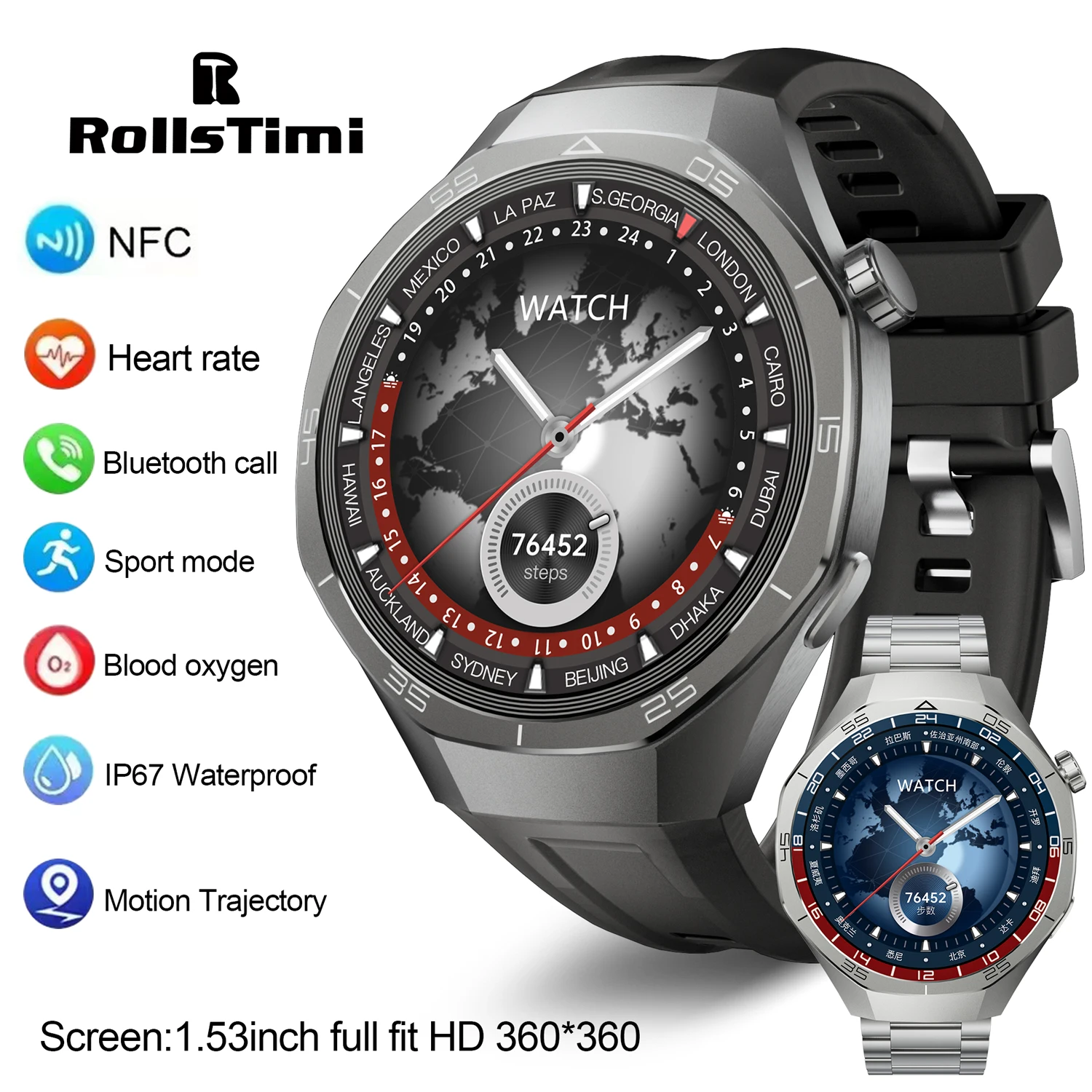 SK40 Smart Watch 2024 Man Watch Luxury RollsTimi HD Screen Bluetooth Call NFC GPS Heart Rate Waterproof Smartwatch Women Gifts