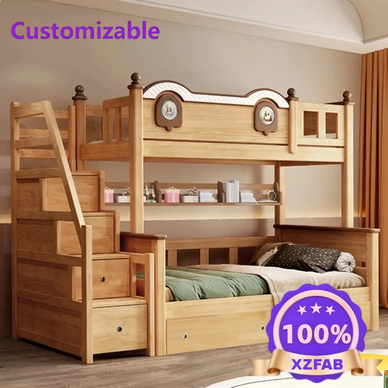 Factory Direct 2026 Two-layer high and low bunk beds, all solid wood children's beds, mother and child beds, two-layer youth