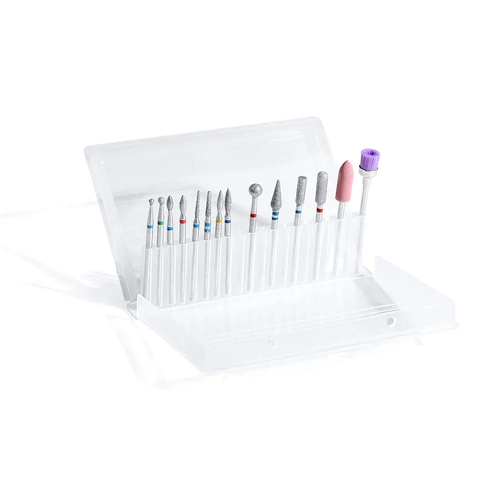 14 قطعة أظافر مرصعة بالألماس مجموعة لقمة ثقب التنغستن الصلب طحن سماعات رأس 3/32 "مسمار لقمة ثقب فرشاة إزالة الجلد الميت أداة تلميع