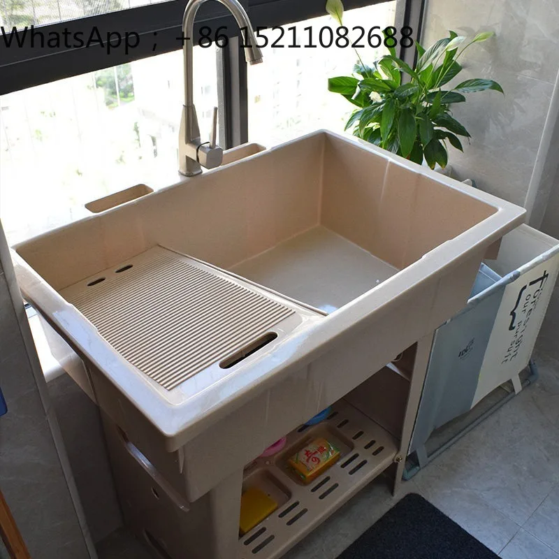 SCY plastic laundry pool with rubbing board balcony household laundry table small apartment wash basin sink cabinet