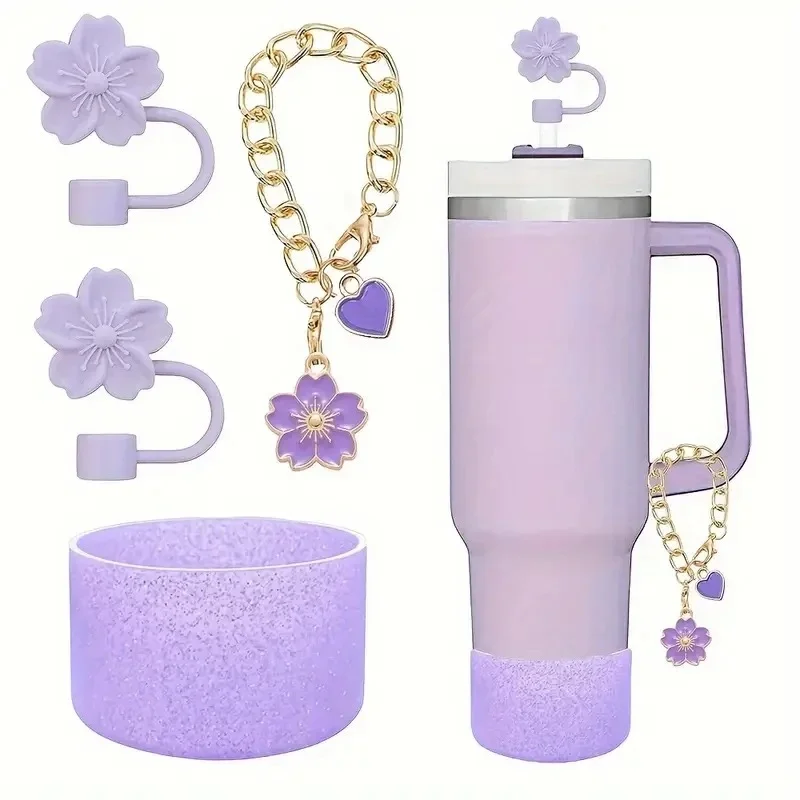 

9pcs Accessories Set 3 Spill Proof Stopper Flowers Straw Cover Boot 2 Straw and Brush and 1 Flower Charm Chain for Stanley Cup